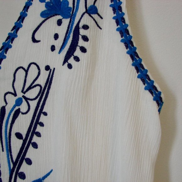 Dee Elly Dress Path to Paradise Blue White Embroidered Sleeveless Ruffle Medium - Picture 12 of 15